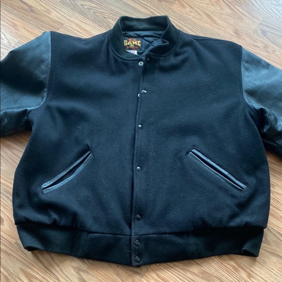 Bomber Jacket with Wool Body and Leather Sleeves